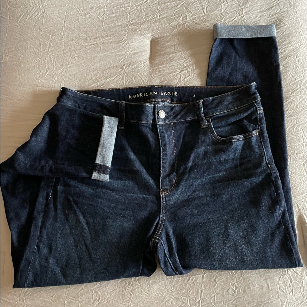 American Eagle Next Level Stretch Dark Wash Rolled Cuff Jeans Women Size 16